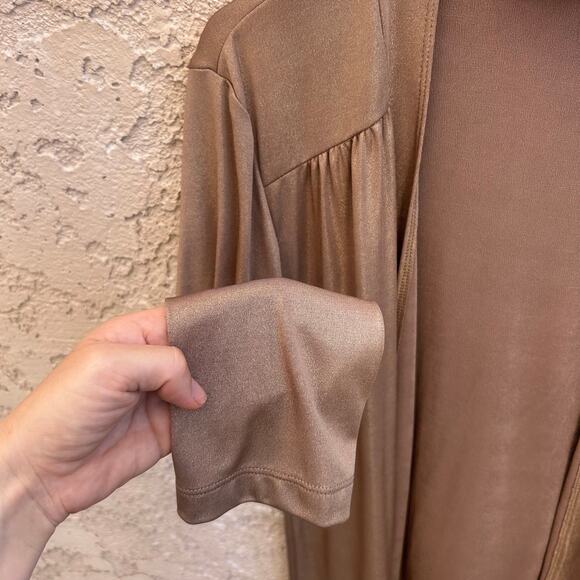 Chicos Travellers Gold Bronze Shimmer Open Cardigan Drape Jacket Size 1 - Picture 4 of 4